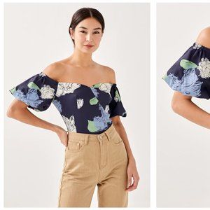 Love Bonito Puff Sleeve Off Shoulder Floral Top (XS)